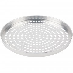 14" x 1" Perforated Standard Weight Aluminum Straight Sided Pizza Pan