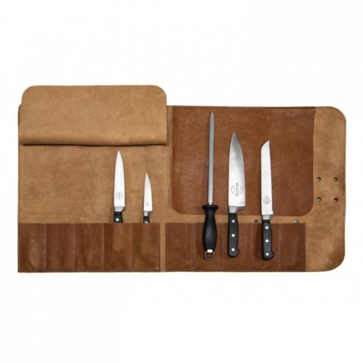 Handmade leather knife roll "Utah" Rust - 10 Knives