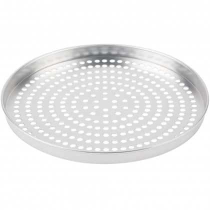 14" x 1" Perforated Standard Weight Aluminum Straight Sided Pizza Pan